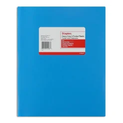 Staples Matte 2-Pocket Plastic Portfolio Folder with Fasteners, Blue (ST55477-CC)