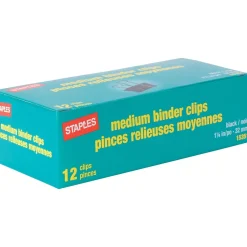 Staples Medium Binder Clips, 0.63" Capacity, Black, 12 Clips/Pack (15351)