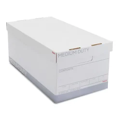 Staples Medium Duty 60% Recycled EZ Fold Corrugated File Box Lift Off Lid, Letter Size, White/Gray, 12/Carton (2489403)