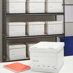 Staples Medium Duty 60% Recycled EZ Fold Corrugated File Box Lift Off Lid, Letter Size, White/Gray, 12/Carton (2489403)