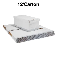 Staples Medium Duty 60% Recycled EZ Fold Corrugated File Box Lift Off Lid, Letter Size, White/Gray, 12/Carton (2489403)