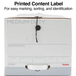 Staples Medium Duty File Box, String and Button Lid, Letter, White/Gray, 12/Case (TR59221)