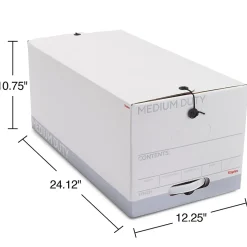 Staples Medium Duty File Box, String and Button Lid, Letter, White/Gray, 12/Case (TR59221)