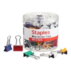 Staples Mini Binder Clips, 0.25" Capacity, Assorted Colors, 60 Clips/Pack (ST15347/15347)