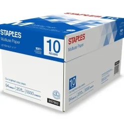 Staples Multiuse Copy Paper, 8.5" x 11", 20 lbs., 94 Brightness, 500 Sheets/Ream, 10 Reams/Carton (20472)