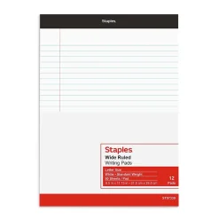 Staples Notepad, 8.5" x 11.75", Wide Ruled, White, 50 Sheets/Pad, 72 Pads/Pack (23643CT)