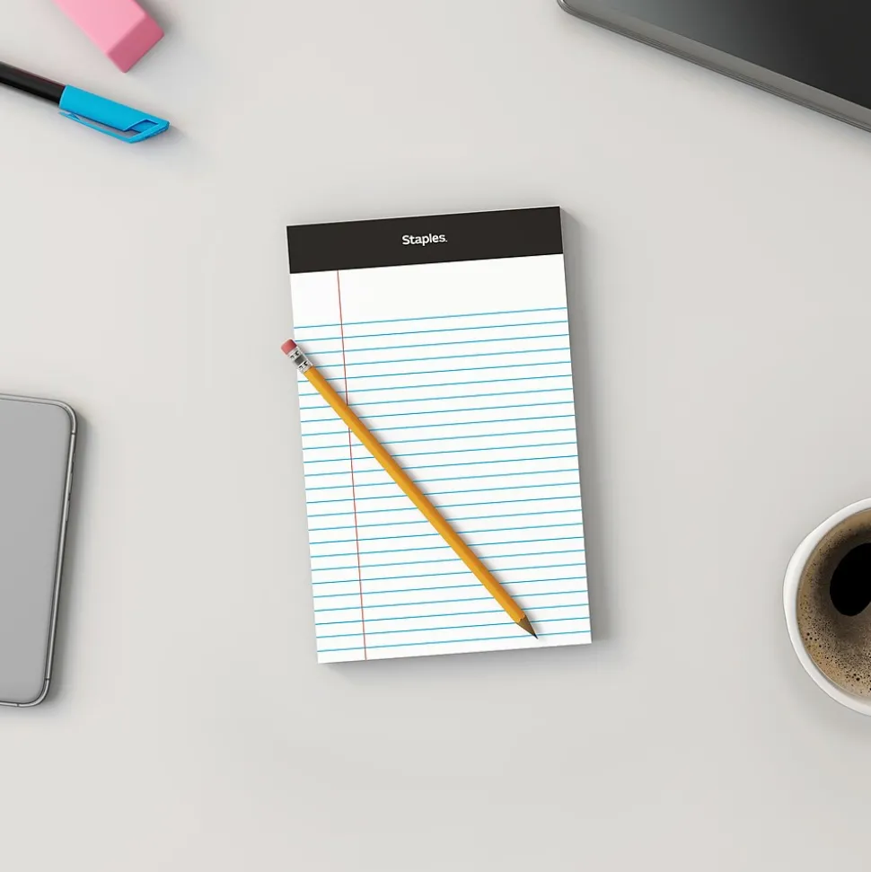 Staples Notepads, 5" x 8", Narrow Ruled, White, 100 Sheets/Pad, 6 Pads/Pack (ST57343)