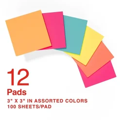 Staples Notes, 3" x 3", Dusk to Dawn Collection, 100 Sheet/Pad, 12 Pads/Pack (S-33BR12/52567)