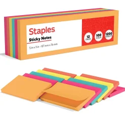 Staples Notes, 3" x 5", Pool Party Collection, 100 Sheet/Pad, 12 Pads/Pack (S-35BR12)