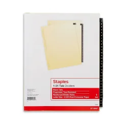 Staples Numeric Leather Dividers, 31-Tab, Black (18947/11485)