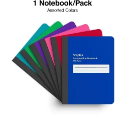Staples Poly Composition Notebook, 7.5" x 9.75", Wide Ruled, 80 Sheets, Assorted Colors, 24/Carton (41634CT)