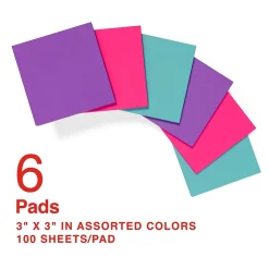 Staples® Pop-up Notes, 3" x 3", Berry Blast Collection, 100 Sheet/Pad, 6 Pads/Pack (S33BOP6/52558)