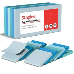 Staples® Pop-up Notes, 3" x 3", Ocean Views Collection, 100 Sheet/Pad, 12 Pads/Pack (S-33WCP12)