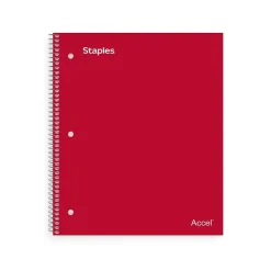 Staples Premium Poly 3-Subject Notebook, 8.5" x 11", College Ruled, 150 Sheets, Red (ST58315)