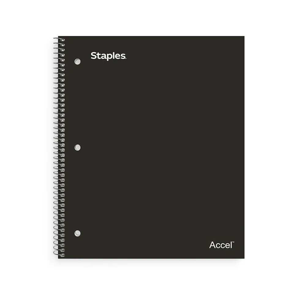 Staples Premium Poly 3-Subject Notebook, 8.5" x 11", College Ruled, 150 Sheets, Black (ST58313)