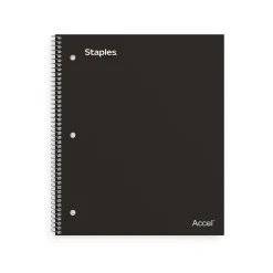 Staples Premium Poly 1-Subject Notebook, 8" x 10.5", Wide Ruled, 100 Sheets, Black (TR20956)