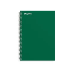 Staples Premium 3-Subject Notebook, 5.88" x 9.5", College Ruled, 138 Sheets, Green (TR58354)
