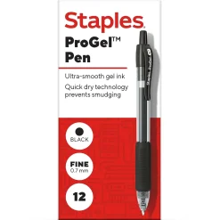 Staples ProGel™ Retractable Gel Pen, Fine Point, 0.7mm, Black Ink, Dozen (ST62095)