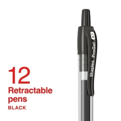 Staples ProGel™ Retractable Gel Pen, Fine Point, 0.7mm, Black Ink, Dozen (ST62095)