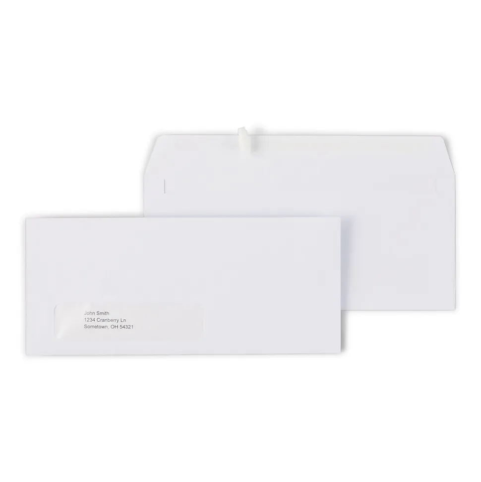 Staples QuickStrip EasyClose Self Seal #10 Window Envelopes, 4 1/8" x 9 1/2", White Wove, 500/Box (ST381936/381936)