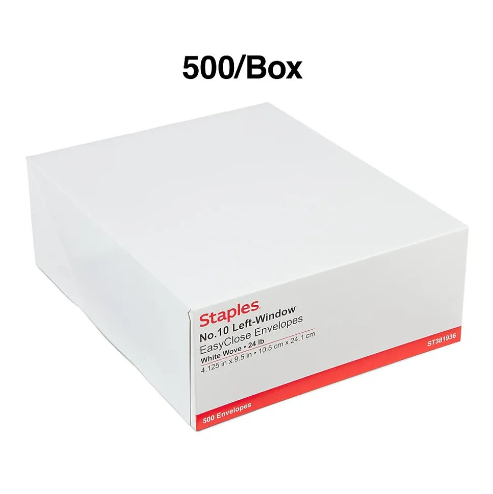 Staples QuickStrip EasyClose Self Seal #10 Window Envelopes, 4 1/8" x 9 1/2", White Wove, 500/Box (ST381936/381936)