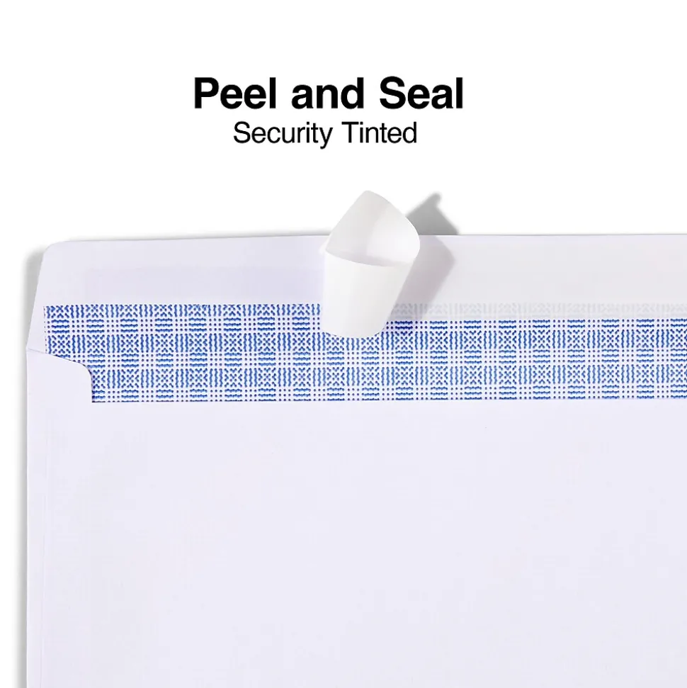 Staples QuickStrip EasyClose Self Seal Security Tinted #10 Business Envelopes, 4 1/8" x 9 1/2", White, 100/Box (ST50308-CC)