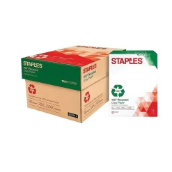 Staples Recycled Copy Paper, 8.5" x 11", 20 lbs., White, 500 Sheets/Ream, 10 Reams/Carton (620014)