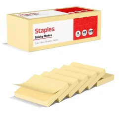 Staples Recycled Notes, 1 3/8" x 1 7/8", Sunshine Collection, 100 Sheet/Pad, 12 Pads/Pack (S152YR/1252554)