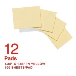 Staples Recycled Notes, 1 3/8" x 1 7/8", Sunshine Collection, 100 Sheet/Pad, 12 Pads/Pack (S152YR/1252554)
