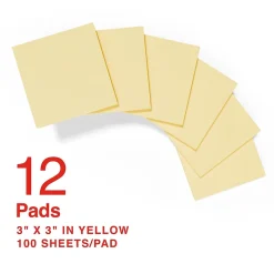 Staples Recycled Notes, 3" x 3", Sunshine Collection, 100 Sheet/Pad, 12 Pads/Pack (S33YR12/52564)