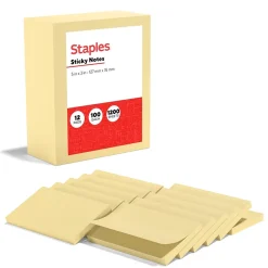 Staples Recycled Notes, 3" x 5", Sunshine Collection, 100 Sheet/Pad, 12 Pads/Pack (S-35YR12/52571)