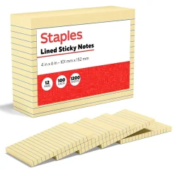 Staples Recycled Notes, 4" x 6", Sunshine Collection, Lined, 100 Sheet/Pad, 12 Pads/Pack (S-46YR12)