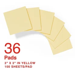 Staples Recycled Notes, 3" x 3", Sunshine Collection, 100 Sheet/Pad, 36 Pads/Pack (S-33YR36)