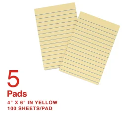 Staples Recycled Notes, 4" x 6", Sunshine Collection, Lined, 100 Sheet/Pad, 5 Pads/Pack (S46YR/552572)