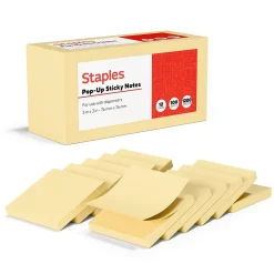 Staples Recycled Pop-up Notes, 3" x 3", Sunshine Collection, 100 Sheet/Pad, 12 Pads/Pack (S33YRP12/52563)