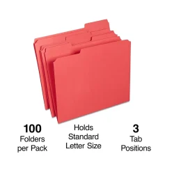 Staples Reinforced File Folders, 1/3-Cut Tab, Letter Size, Red, 100/Box (ST508978-CC)
