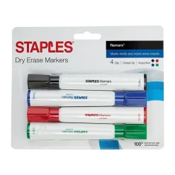 Staples Remarx Dry Erase Markers, Chisel Point, Assorted, 4/Pack (29205)