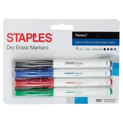 Staples Remarx Dry Erase Markers, Fine Point, Assorted, 4/Pack (29207)