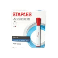 Staples Remarx Dry Erase Markers, Broad Point, Red, 12/Pack (18887)