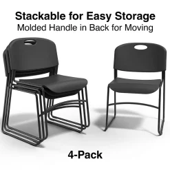Staples Resin Stacking Chair, Black, 4/Pack (51475)