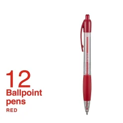 Staples Retractable Ballpoint Pens, Medium Point, Red Ink, Dozen (50792)