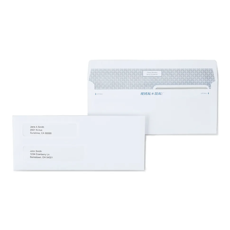 Staples Reveal N Seal Self Seal Security Tinted #8 Business Envelope, 3 5/8" x 8 5/8", White, 300/Box (67539S)
