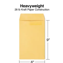 Staples Self Seal Kraft Catalog Envelopes, 6”x9”, Brown, 100/Box (50262)