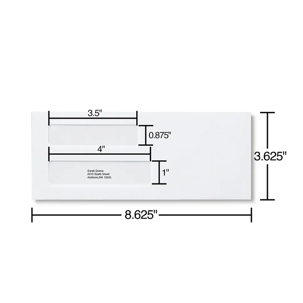 Staples Self Seal Self Seal Security Tinted #8 Double Window Envelopes, 3 5/8" x 8 5/8", White, 500/Box (ST28732-CC)