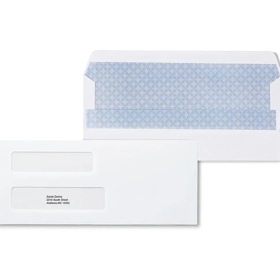 Staples Self Seal Self Seal Security Tinted #10 Double Window Envelopes, 4 1/8" x 9 1/2", White, 500/Box (ST28730-CC)