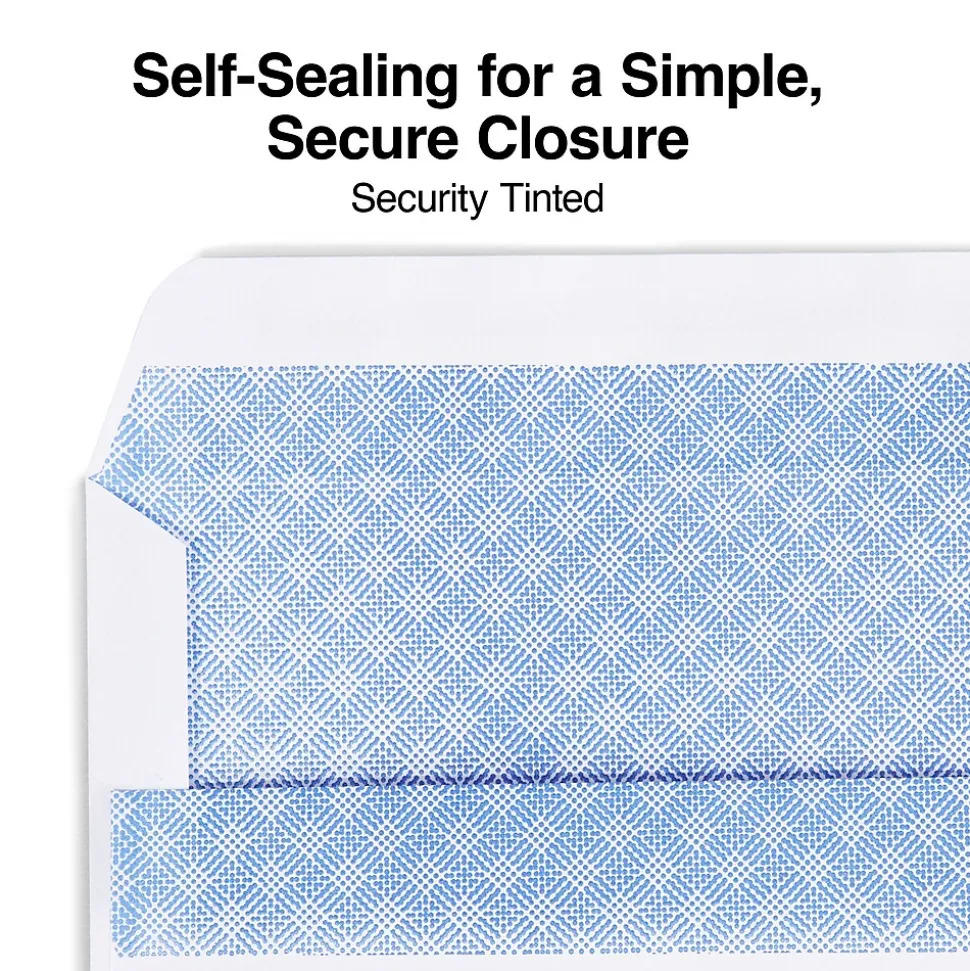 Staples Self Seal Self Seal Security Tinted #10 Double Window Envelopes, 4 1/8" x 9 1/2", White, 500/Box (ST28730-CC)