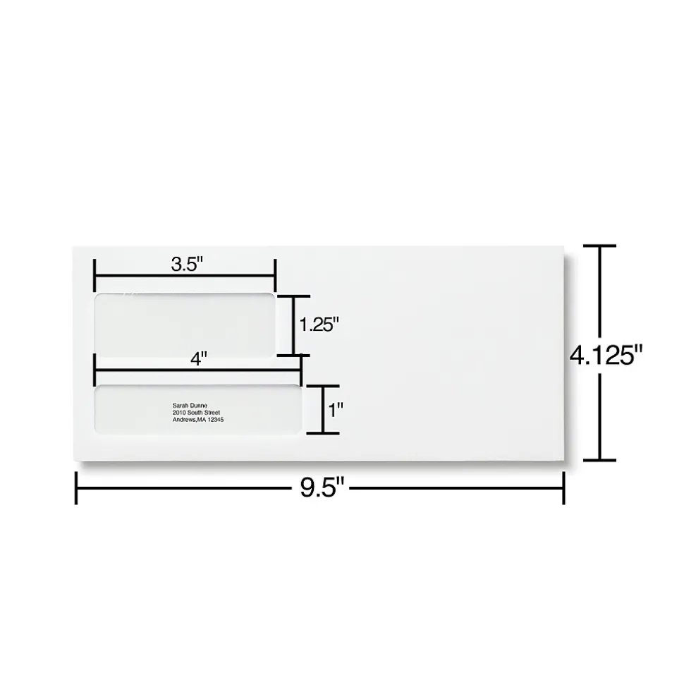 Staples Self Seal Self Seal Security Tinted #10 Double Window Envelopes, 4 1/8" x 9 1/2", White, 500/Box (ST28730-CC)