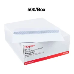 Staples Self Seal Self Seal Security Tinted #10 Business Envelopes, 4 1/8