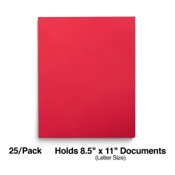 Staples Smooth 2-Pocket Paper Folder with Fasteners, Red, 25/Box (50772/27540-CC)