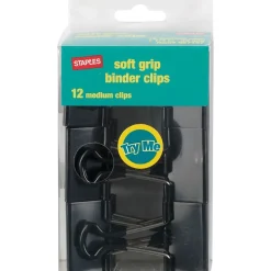 Staples® Soft Grip Binder Clips, 1 1/4" Width, 5/8" Capacity, Black, 12/Pk